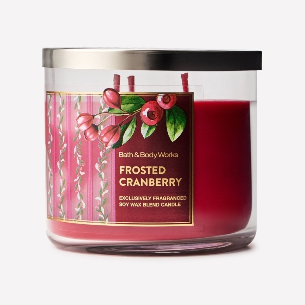 Bath & Body Works Frosted Cranberry 3-Wick Scented Candle with Silver Lid